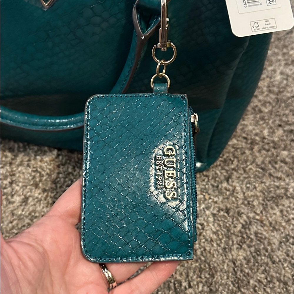 NWT Guess Moon Light Python Deep Teal Satchel NWT - image 4